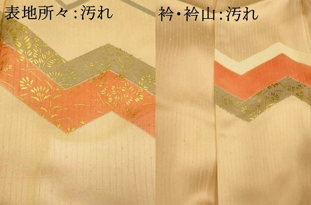 平和屋着物■訪問着　刺繍　花鳥文　金彩　ロング丈　正絹　逸品　AABI6073fw