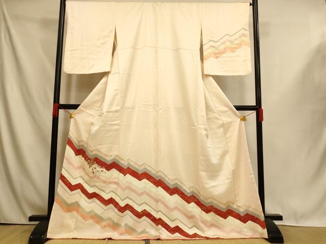 平和屋着物■訪問着　刺繍　花鳥文　金彩　ロング丈　正絹　逸品　AABI6073fw
