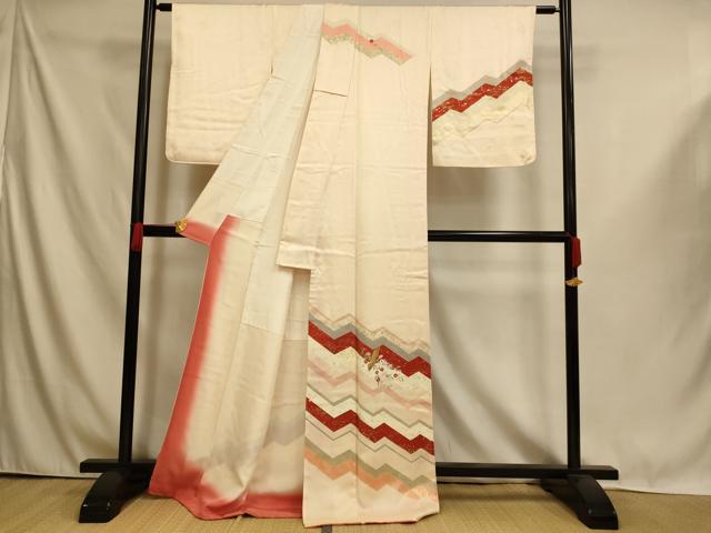 平和屋着物■訪問着　刺繍　花鳥文　金彩　ロング丈　正絹　逸品　AABI6073fw