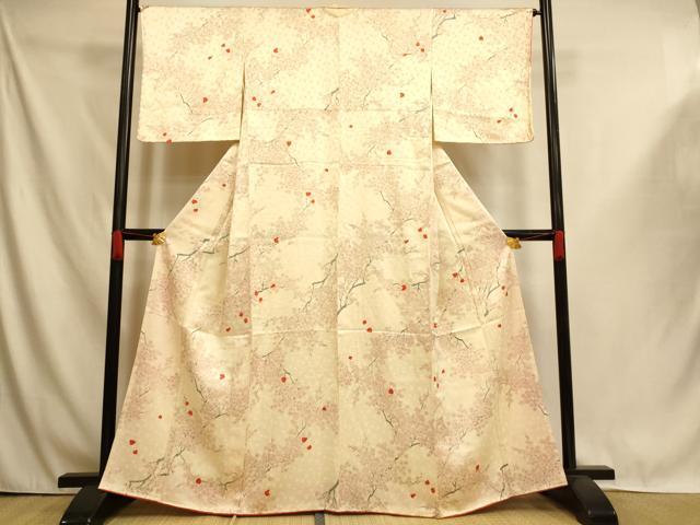 平和屋着物■上質な小紋　手描き　絞り　枝梅文　正絹　逸品　AABI6076fw
