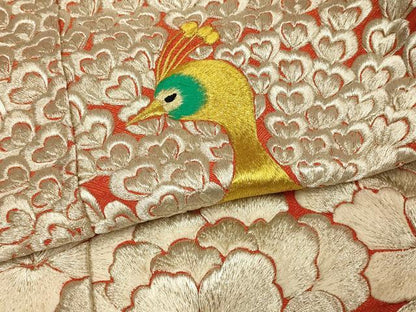 平和屋本店●色打掛　和装　婚礼　結婚式　花嫁　神社挙式　総刺繍　孔雀片輪車文　金銀糸　金通し地　正絹　逸品　AABI6080fw