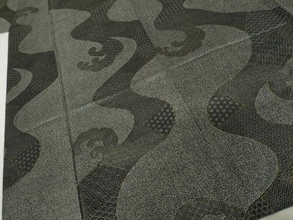 平和屋着物●江戸小紋　立波吉祥文　黒地　正絹　逸品　AABI6084cs