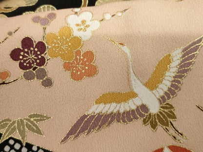 平和屋着物●豪華黒留袖　駒刺繍　飛鶴吉祥松竹梅文　金彩　正絹　逸品　AABI6086cs