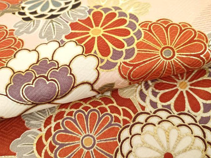 平和屋着物●豪華振袖　扇面枝花文　暈し染め　金銀彩　ロング丈　正絹　逸品　AABI6089cs