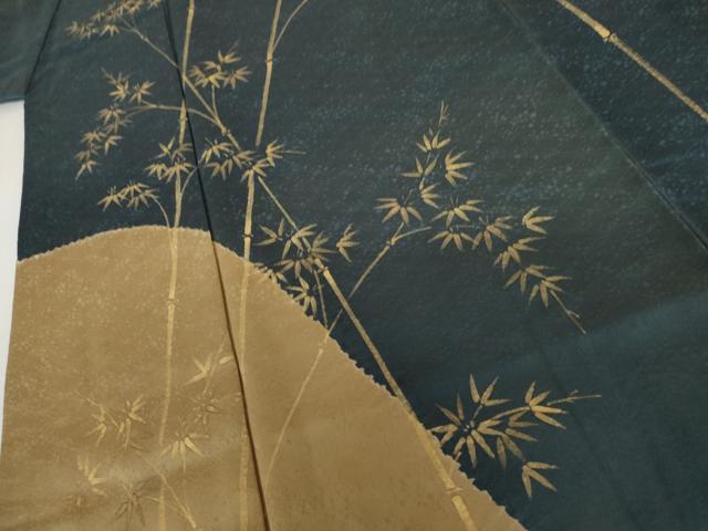 平和屋着物●訪問着　手描き　絞り　笹竹文　金彩　正絹　逸品　AABI6091cs