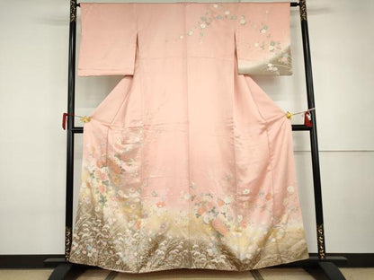 平和屋着物●訪問着　駒刺繍　花蝶文　暈し染め　金彩　正絹　逸品　AABI6092cs