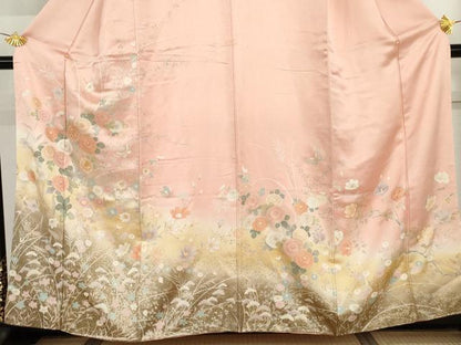 平和屋着物●訪問着　駒刺繍　花蝶文　暈し染め　金彩　正絹　逸品　AABI6092cs