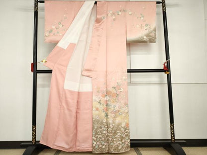 平和屋着物●訪問着　駒刺繍　花蝶文　暈し染め　金彩　正絹　逸品　AABI6092cs