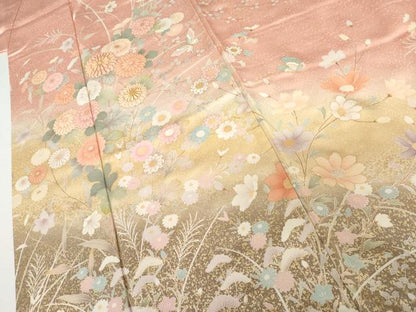 平和屋着物●訪問着　駒刺繍　花蝶文　暈し染め　金彩　正絹　逸品　AABI6092cs