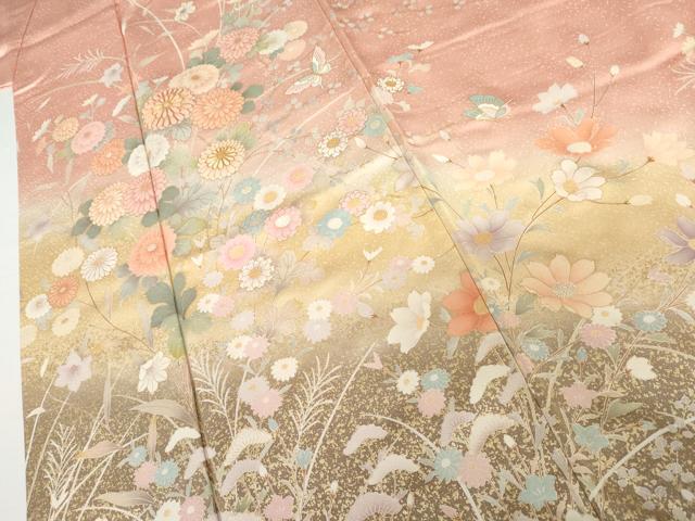平和屋着物●訪問着　駒刺繍　花蝶文　暈し染め　金彩　正絹　逸品　AABI6092cs