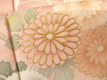平和屋着物●訪問着　駒刺繍　花蝶文　暈し染め　金彩　正絹　逸品　AABI6092cs