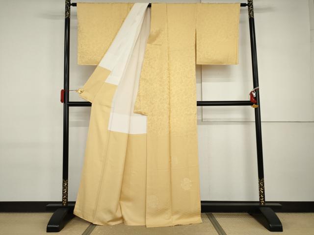 平和屋着物●無地絵羽訪問着　花丸地紋　卵色地　正絹　逸品　AABI6097cs