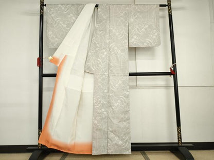 平和屋着物●本場大島紬　白大島　一元絣　枝花文　正絹　逸品　AABI6098cs