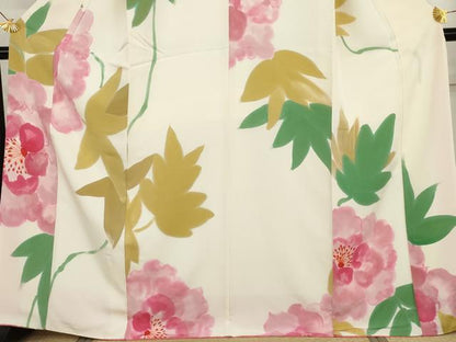 平和屋着物●上質な小紋　手描き　草花文　正絹　逸品　AABI6099cs