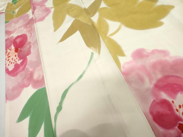 平和屋着物●上質な小紋　手描き　草花文　正絹　逸品　AABI6099cs
