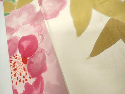 平和屋着物●上質な小紋　手描き　草花文　正絹　逸品　AABI6099cs