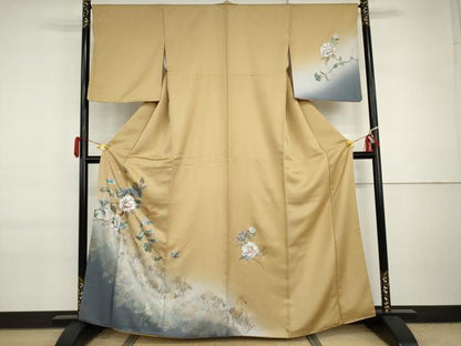 平和屋着物●訪問着　手描き　花蝶文　暈し染め　金銀彩　正絹　逸品　AABI6101cs