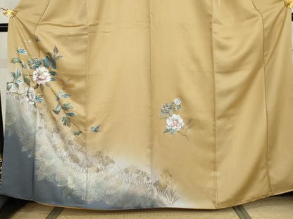 平和屋着物●訪問着　手描き　花蝶文　暈し染め　金銀彩　正絹　逸品　AABI6101cs
