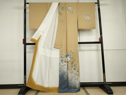 平和屋着物●訪問着　手描き　花蝶文　暈し染め　金銀彩　正絹　逸品　AABI6101cs