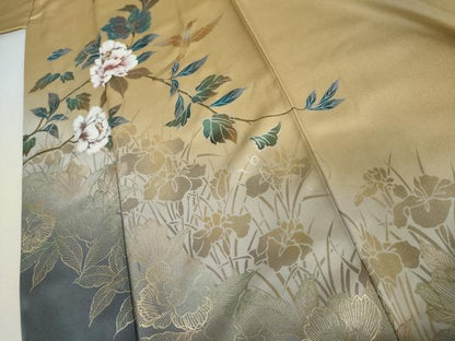 平和屋着物●訪問着　手描き　花蝶文　暈し染め　金銀彩　正絹　逸品　AABI6101cs