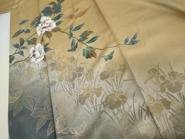 平和屋着物●訪問着　手描き　花蝶文　暈し染め　金銀彩　正絹　逸品　AABI6101cs