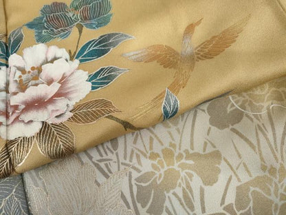 平和屋着物●訪問着　手描き　花蝶文　暈し染め　金銀彩　正絹　逸品　AABI6101cs