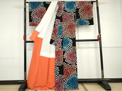 平和屋着物●上質な小紋　総絞り　舞花文　黒地　正絹　逸品　未使用　AABI6103cs