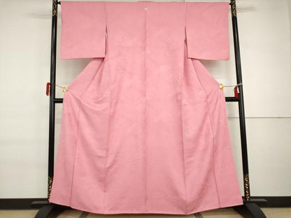 平和屋着物●上質な色無地　吉祥花唐草地紋　桃色　正絹　逸品　AABI6104cs