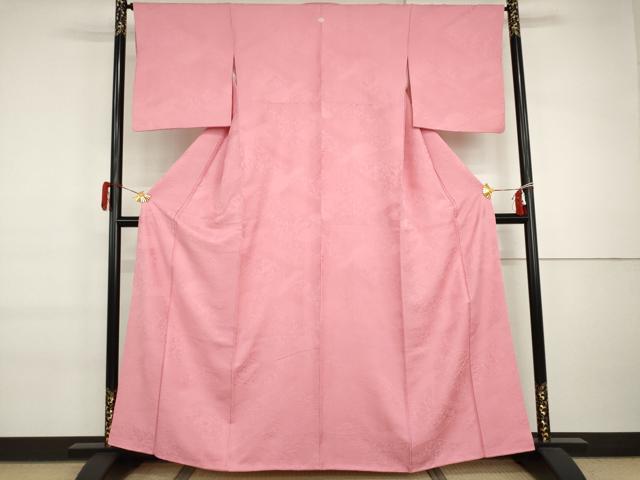 平和屋着物●上質な色無地　吉祥花唐草地紋　桃色　正絹　逸品　AABI6104cs