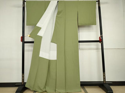 平和屋着物●上質な色無地　青丹色　正絹　逸品　AABI6105cs