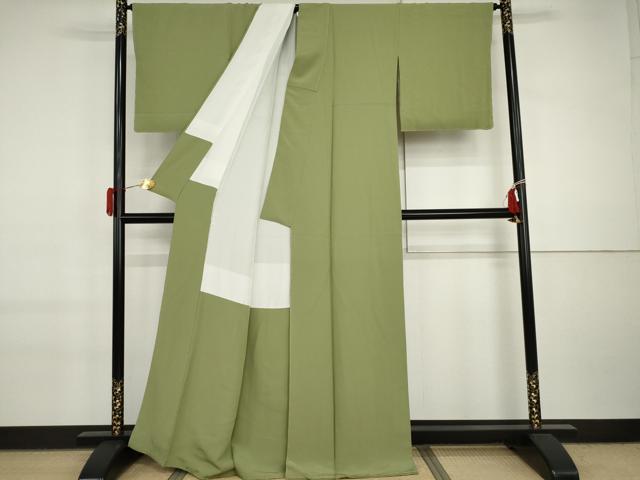 平和屋着物●上質な色無地　青丹色　正絹　逸品　AABI6105cs