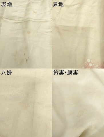 平和屋着物●アンティーク　大正ロマン　色留袖　手描き　桜　鬼しぼ縮緬　正絹　逸品　AABI6106cs