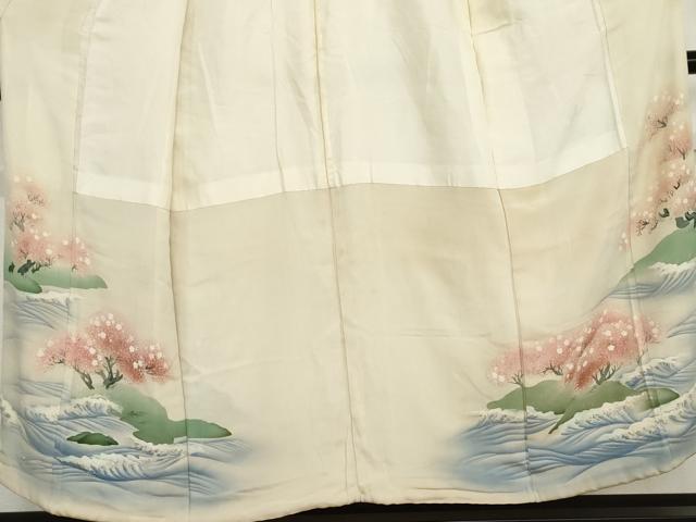 平和屋着物●アンティーク　大正ロマン　色留袖　手描き　桜　鬼しぼ縮緬　正絹　逸品　AABI6106cs