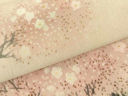 平和屋着物●アンティーク　大正ロマン　色留袖　手描き　桜　鬼しぼ縮緬　正絹　逸品　AABI6106cs