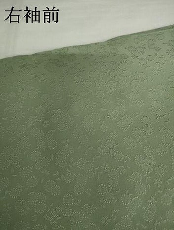 平和屋着物●上質な色無地　作家物　徳祐　菊地紋　山葵色　正絹　逸品　AABI6108cs