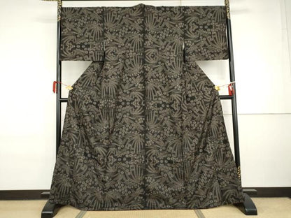 平和屋着物●本場大島紬　一元7マルキ　草花文　正絹　逸品　AABI6109cs