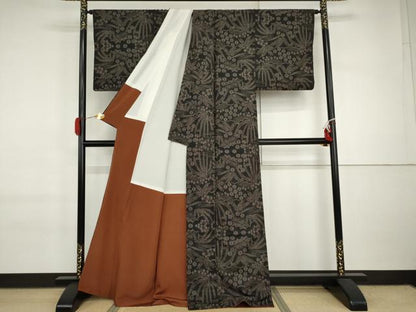 平和屋着物●本場大島紬　一元7マルキ　草花文　正絹　逸品　AABI6109cs