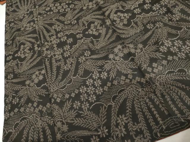 平和屋着物●本場大島紬　一元7マルキ　草花文　正絹　逸品　AABI6109cs