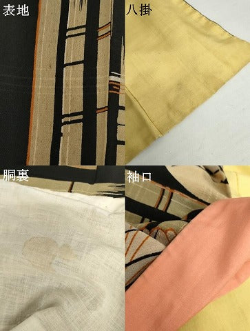 平和屋着物●アンティーク　大正ロマン　小紋　舞花竹文　黒地　正絹　逸品　AABI6110cs