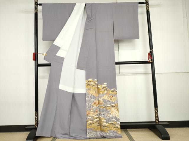 平和屋着物●豪華色留袖　駒刺繍　立波梅松文　金彩　正絹　逸品　AABI6112cs