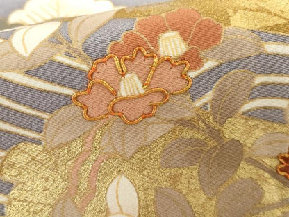 平和屋着物●豪華色留袖　駒刺繍　立波梅松文　金彩　正絹　逸品　AABI6112cs