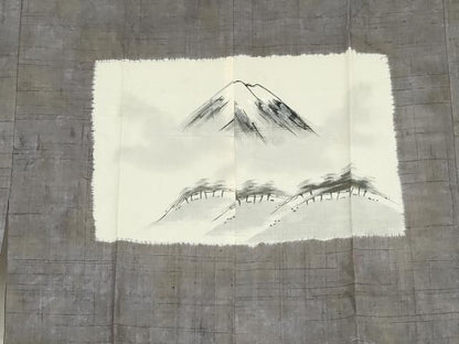 平和屋着物●男性　長襦袢　袷　紬地　手描き　富士山　正絹　逸品　AABI6113cs