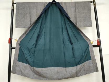 平和屋着物●男性　長襦袢　袷　紬地　手描き　富士山　正絹　逸品　AABI6113cs