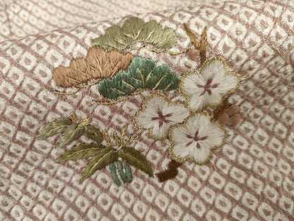 平和屋着物●訪問着　総絞り　刺繍　松竹梅丸文　金糸　正絹　逸品　AABI6114cs