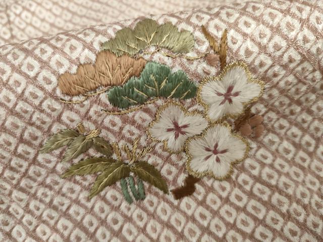 平和屋着物●訪問着　総絞り　刺繍　松竹梅丸文　金糸　正絹　逸品　AABI6114cs