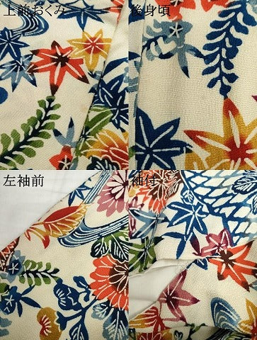 平和屋着物●紅型　小紋　流水草花文　鬼しぼ縮緬　正絹　逸品　AABI6116cs