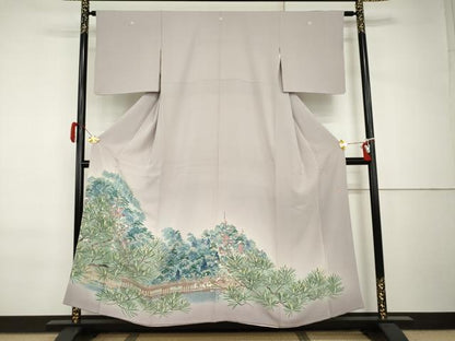 平和屋着物●本加賀友禅作家　浅野冨治男　色留袖　梅松樹林文　正絹　逸品　AABI6120cs