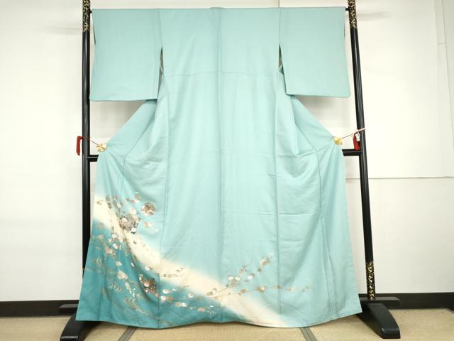 平和屋着物●訪問着　雪輪流水枝花文　暈し染め　金彩　正絹　逸品　AABI6121cs