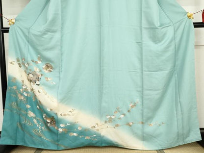 平和屋着物●訪問着　雪輪流水枝花文　暈し染め　金彩　正絹　逸品　AABI6121cs