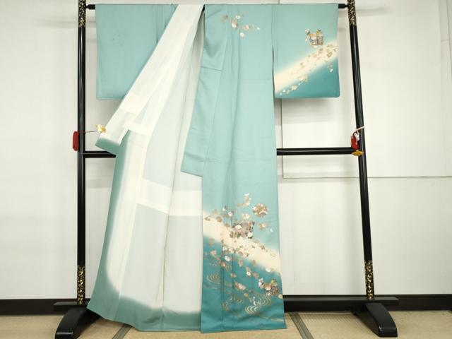 平和屋着物●訪問着　雪輪流水枝花文　暈し染め　金彩　正絹　逸品　AABI6121cs